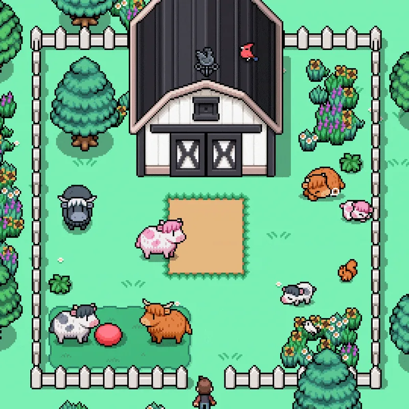 Fluffy cow farm animal in Fields of Mistria
